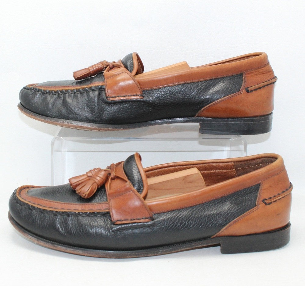 Florsheim Mens Two‎ Tone Leather Tassel Loafers Black Tan 11234 Size 11.5 D